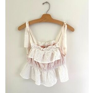 Morgan Lane Small White Cotton Silk Bridalcore Ruffle Peplum‎ Top